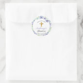 Sticker Rond Elegante Lavanda Cruz De Oro Bautizo Bebé (Sac)