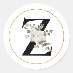 Sticker Rond Élégante lettre de monogramme floral blanc Z sur b