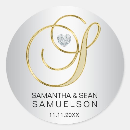 Sticker Rond Élégante lettre d'or d'argent "S" Mariage monogram (Devant)