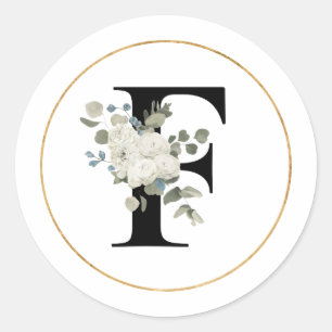Sticker Rond Élégante lettre Florale blanche monogramme F sur