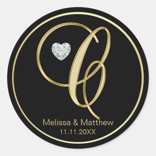 Sticker Rond Élégante lettre Monogramme d'or noir C Diamant de  (Devant)