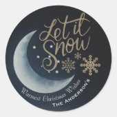Sticker Rond Élégante Lune et étoiles laissez-le neiger Noël so (Devant)