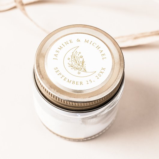 Sticker Rond Élégante Lune et étoiles Mariage Or Faveur