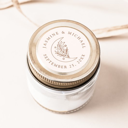 Sticker Rond Élégante Lune et Étoiles Terracotta Mariage Favori