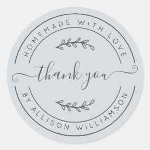 Sticker Rond Elégante Maison Faite Avec Amour Pastel Merci Bleu