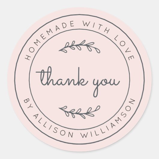 Sticker Rond Elégante Maison Faite Avec Amour Pastel Merci Rose (Devant)