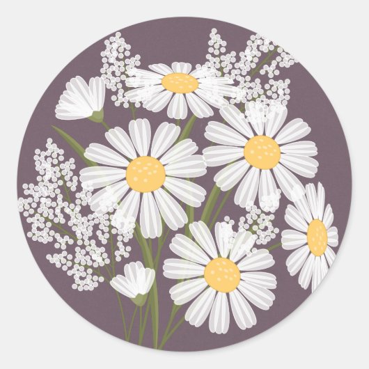 Sticker Rond Élégante marguerite blanche florale sur Mariage de (Devant)