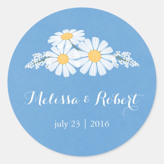 Sticker Rond Elégante marguerite florale blanche sur Mariage bl (Devant)
