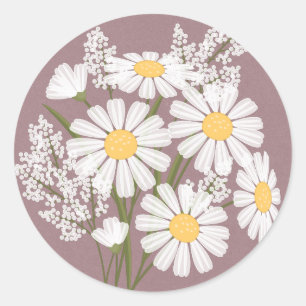Sticker Rond Élégante marguerite florale blanche sur Mariage ro