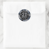 Sticker Rond Elégante Marine Blue & Silver Parties scintillant  (Sac)