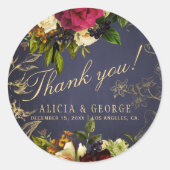 Sticker Rond Elégante marine bordeaux or mariage merci (Devant)