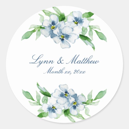 Sticker Rond Elégante marine et Mariage floral blanc (Devant)