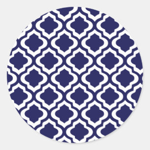 Sticker Rond Elégante Marine Marocaine Trellis Quatrefoil Clove