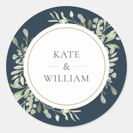 Sticker Rond Elégante Mer Bleue Vert Mariage Or Favoriser (Devant)