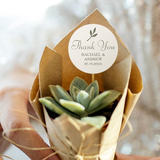 Sticker Rond Elégante Merci de mariage Crème verte Simple