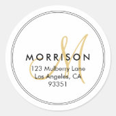Sticker Rond Élégante Monogramme moderne Gold Adresse de retour (Devant)