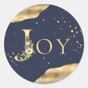 Sticker Rond Elégante Noël Joy Floral Gold Parties scintillant 