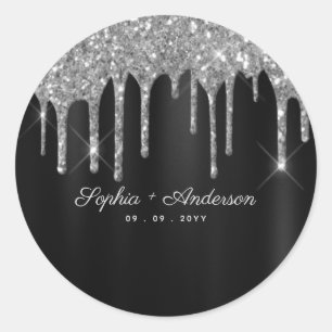 Sticker Rond Élégante Parties scintillant Black & Silver sur me
