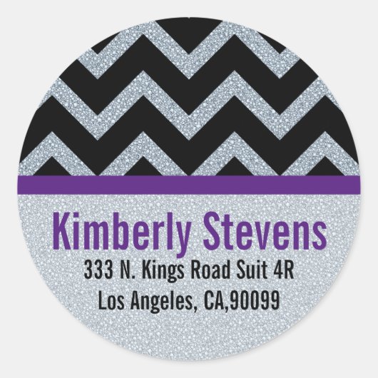 Sticker Rond Elégante Parties scintillant blanche noir Chevron  (Devant)