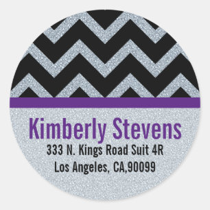 Sticker Rond Elégante Parties scintillant blanche noir Chevron