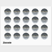 Sticker Rond Elégante Parties scintillant blanche noir Chevron (Feuille)