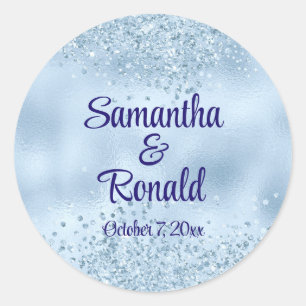 Sticker Rond Elégante Parties scintillant Bleu Bébé et Mariage