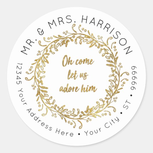 Sticker Rond Elégante Parties scintillant d'or de Noël Feuilles (Devant)