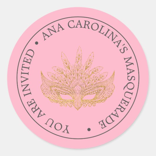 Sticker Rond Elégante Parties scintillant en or rose Masquerade (Devant)