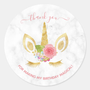 Sticker Rond Elégante parties scintillant florale or unicorne m