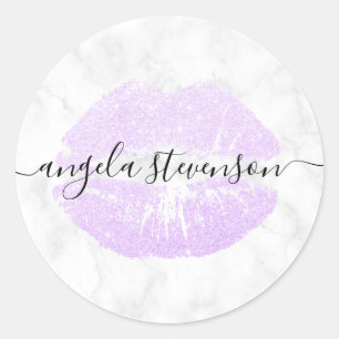 Sticker Rond Élégante parties scintillant moderne violet lèvres