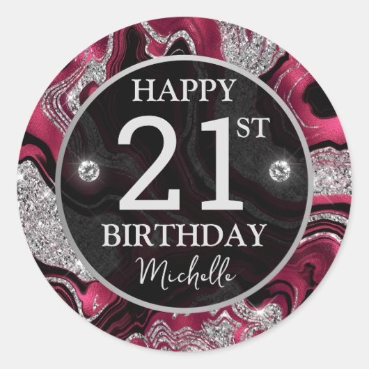 Sticker Rond Elégante Parties scintillant rouge et argent Agate (Devant)