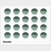 Sticker Rond Elégante Parties scintillant verte noir Chevron or (Feuille)