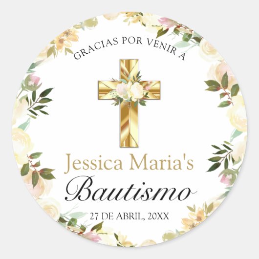 Sticker Rond Elegante Pastel Bautizo Amarillo Bebé (Devant)