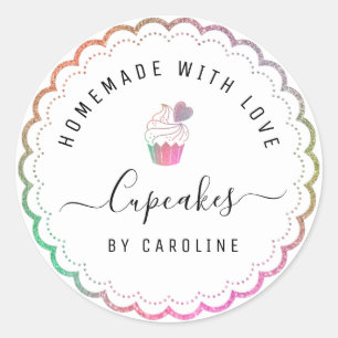 Sticker Rond Élégante pâtisserie colorée carte de visite fait m