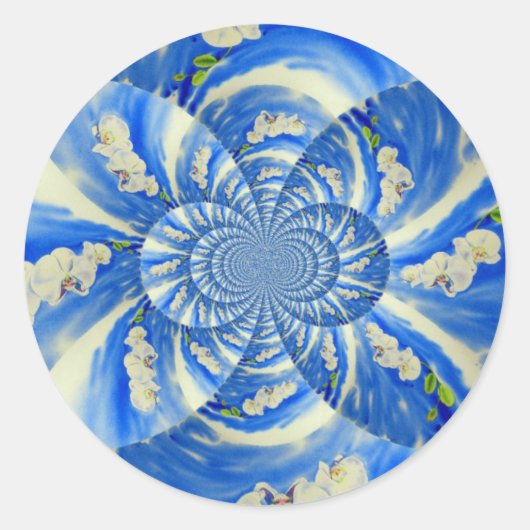 Sticker Rond Elégante peinture à l'aquarelle d'orchidée blanche (Devant)