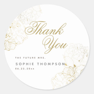 Sticker Rond Elégante Peonies d'or Fête des mariées de croquis 