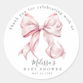 Sticker Rond Elégante perles de Baby shower rose Bow fille (Devant)