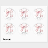 Sticker Rond Elégante perles de Baby shower rose Bow fille (Feuille)