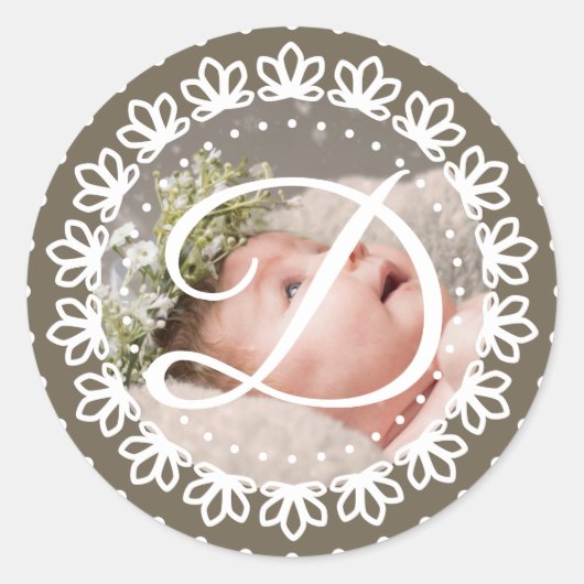 Sticker Rond Élégante photo en monogramme brun fête d'anniversa (Devant)