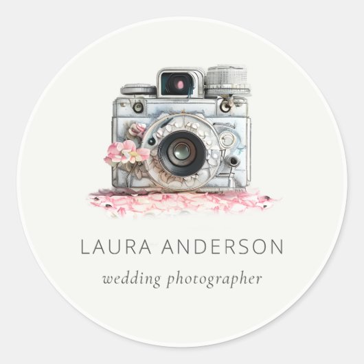 Sticker Rond Élégante photo Vintage rose floral (Devant)