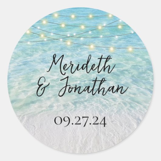 Sticker Rond Élégante plage de sable de mer Verre Script (Devant)