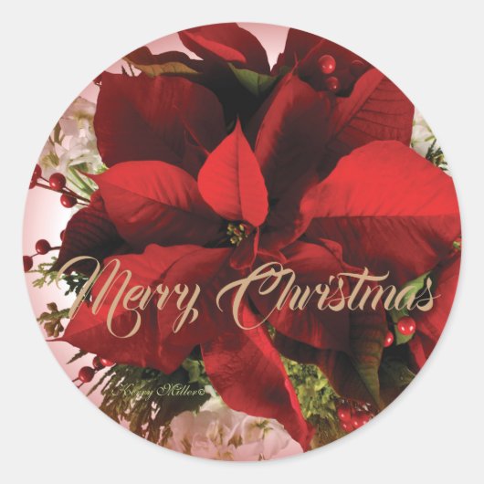 Sticker Rond Élégante Poinsettie de Noël Rouge (Devant)