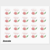 Sticker Rond Elégante Quinceanera Rose Rose Aquarelle Personnal (Feuille)