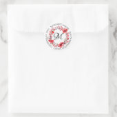 Sticker Rond Élégante Red Floral Script Monogramme Adresse (Sac)