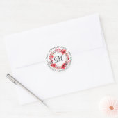 Sticker Rond Élégante Red Floral Script Monogramme Adresse (Enveloppe)