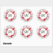 Sticker Rond Élégante Red Floral Script Monogramme Adresse (Feuille)