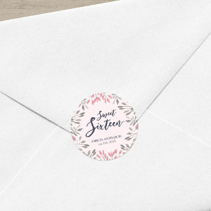 Sticker Rond Élégante rose Roses Floral Sweet 16 Anniversaire