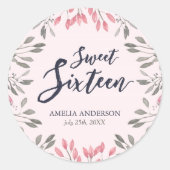 Sticker Rond Élégante rose Roses Floral Sweet 16 Anniversaire (Devant)