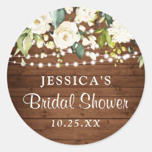 Sticker Rond Elégante Roses Blanches Dentelle Fête des mariées 