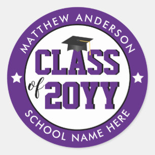 Sticker Rond Élégante Royal Purple Classe de 2023 Graduation